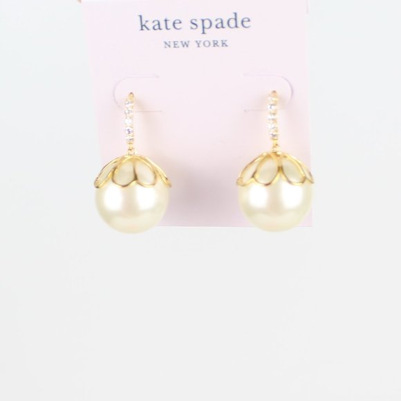 NWT Kate Spade Faux Pearl Crystal Pave Earrings–Elegant Jewelry for Any Occasion - Picture 6 of 7